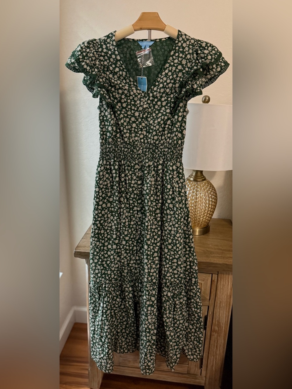Draper James NWT Smocked Waist Floral Maxi Dress in Forest Green - Size XS